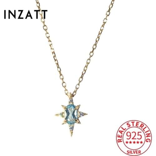 INZATT Real 925 Sterling Silver Zircon Crystal Star Choker Necklace For Fashion Women Bohemian Fine Jewelry Drop Shipping