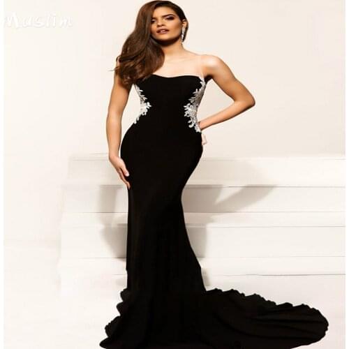 Elegant Black Evening Dress With White Lace See Through Back Mermaid Prom Dresses 2021 Long Formal Party Gowns Robe De Soirée
