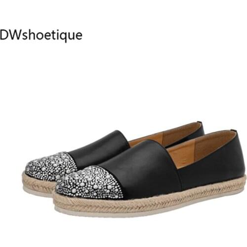 Crystal genuine leather espadrilles casual outside flat women loafers