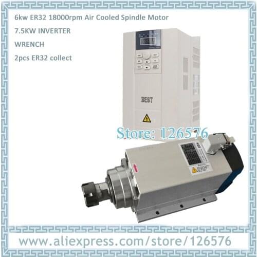 GDF60-18Z/6.0 4 ceramic bearing 6KW ER32 Air cooled spindle motor 18000RPM + 7.5kw 1000HZ Frequency Inverter