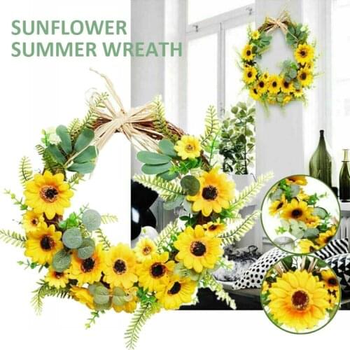 Artificial Sunflower Summer Wreath Green Leaves Front Door Indoor Wall Decoration Wreaths Door Hanging Accessories