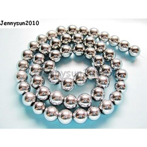 6mm Metallic Silver Natural Hematite Gems stone Round Ball Beads Metallic Color 16'' for Jewelry Making Crafts 10 Strands/Pack