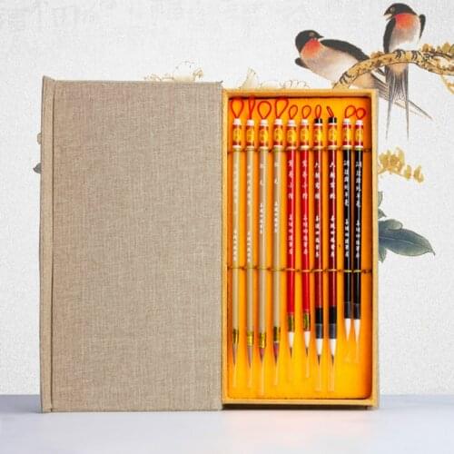 10pcs/set Chinese Calligraphy Brushes Pen For Small Regular Script Writing Brush Fit For Student Caligrafia School Supplies