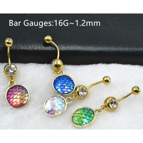 50pcs Gold Gems 16G Navel Belly Button Ring Sexy Woman Belly Piercing Barbell Surgical Steel Dangle Navel Piercing Body Jewelry