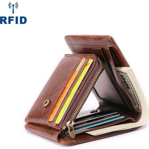 CETIRI RFID Top Grain Genuine Leather Wallet Men Fashion Credit Card Holder Men Wallets Quality Short Coin Purse Bag
