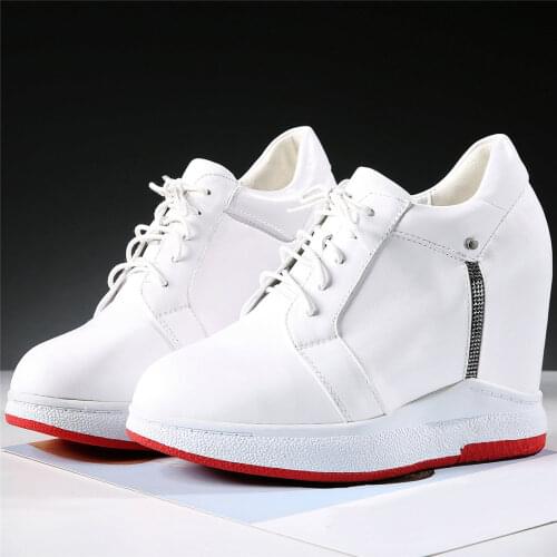 Plus Size Fashion Sneakers Women Lace Up Cow Leather Wedges High Heel Ankle Boots Female Round Toe Platform Booties Casual Shoes