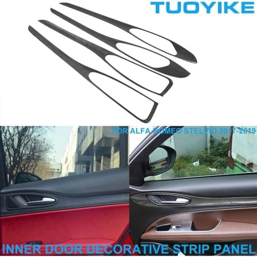 LHD RHD Car Styling Real Dry Carbon Fiber Inside Inner Door Decorative Panel Strip Trim Sticker For Alfa Romeo Stelvio 2017-2019