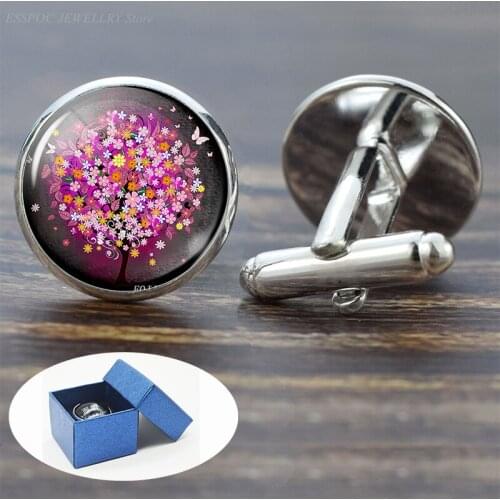 New Arrival Tree Of Life Glass Alloy Cufflinks Fashion Cabochon Jewelry Cufflinks Personality SuitShirt Cuff Links Dad Men Gifts