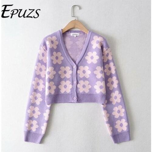 Autumn knitted sweaters 2020 fashion swwet cute print cardigans sweaters casual ruched long sleeven V-Neck top sweaters