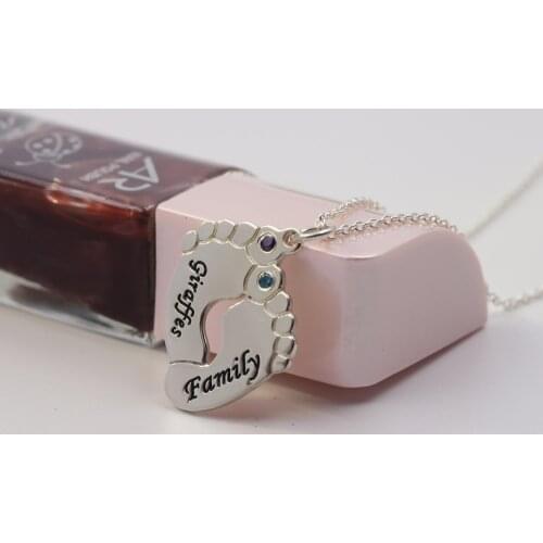 Baby Feet Pendent Necklace Engraved Name & Birthday Customized Solid Silver Necklace Birthday Gift wholesale