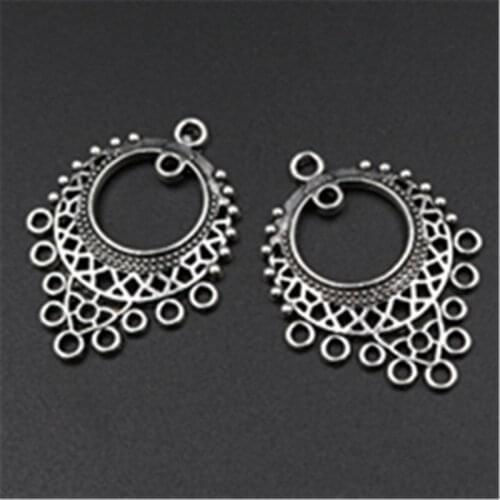 8pcs Silver Plated Porous Hole Hollow Ring Cone Pendants Retro Earrings Necklace DIY Charm Jewelry Crafts Making 34*23mm A553