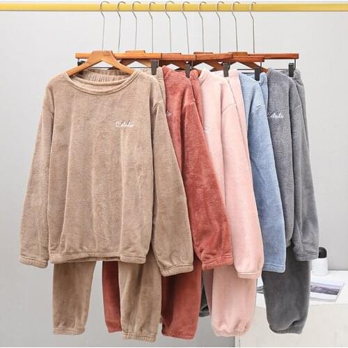 Casual Women Sets Sleeping Pants and Top T-Shirts Trousers Sets Plush Suit Party Leisure Home Warm Soft Winter Sleepwear