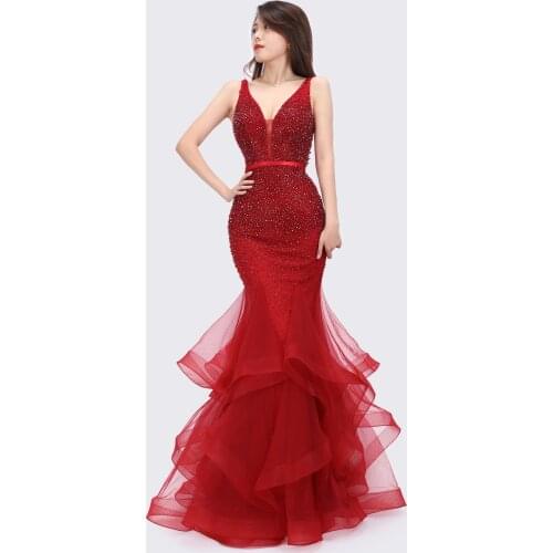 Luxurious Evening Dresses 2021 New style V-neck Formal mermaid dress tulle