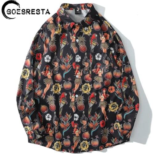2020 Retro Fashion Hip Hop Oversized Shirt Men Streetwear Hawaiian Woman Long-sleeved Shirts Harajuku Casual Brand Mens Shirt