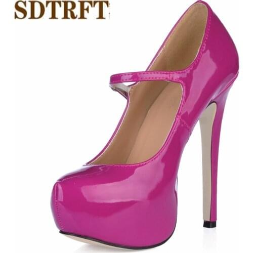 SDTRFT Plus:35-40 zapatos mujer 14cm thin high heels Patent leather platform wedding shoes woman sexy Crossdresser Buckle pumps