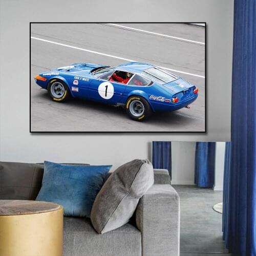 Blue Old Classic Racing Car Supercar Poster Painting Print On Canvas Wall Art Picture For Living Room Home Decor Frameless