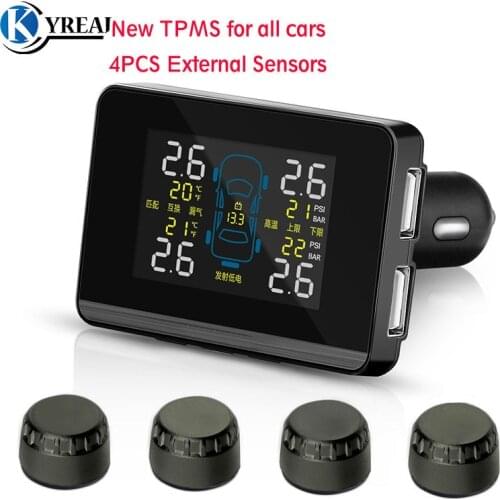 CAREUD TPMS AutoTire Pressure 4pcs External Sensors Double USB Interface Power Supply Smart Car TPMS Tyre Pressure Moniting