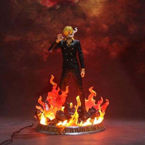 37cm One Piece Straw Hat Group Gk Fantasy Sanj Luminous Anime Hand Office Aberdeen Decoration Model Statue Collection Toy