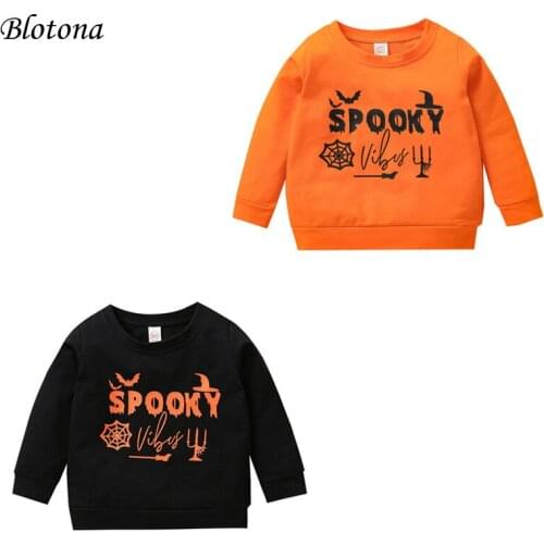 Blotona Little Girls Boys Halloween Letter Print Sweatshirt Autumn and Winter Long-sleeved Pullover Sweater Tops, 6Months-4Years