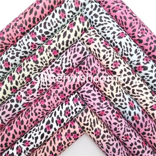 Glitterwishcome Leopard Cheetah Printed Vinyl Synthetic Leather Faux Fabric Sheets with Felt Backing Bows DIY 21X29CM GM1022A