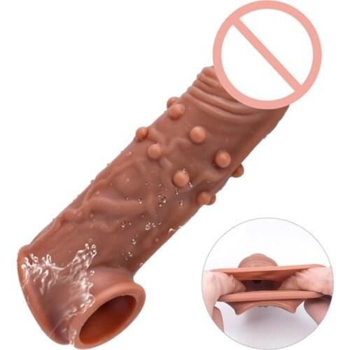 Vibration Condoms For Men Reusable Condom Penis Sleeve Dick Extender Cock Enlargement Adult Sex Toys Intimate Goods Sex Products