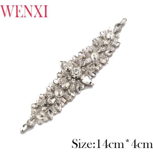 WENXI 10PCS Handmade Bride Waistband Rhinestones Appliques Sewing On Wedding Dresses Sash Clear Rose Gold Crystal WX855A