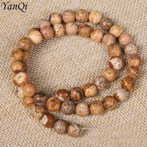 Yanqi Natural Stone Beads Picture Stone Round Loose Jaspers Beads Pick Size 4 6 8 10 12mm For Bracelet Necklace Jewelry Making