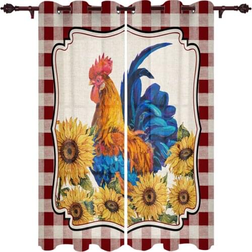 Country Style Chicken Sunflower Red Plaid Window Curtains Kitchen Bedroom Drapes Home Decor Luxury Living Room Backdrop Curtain