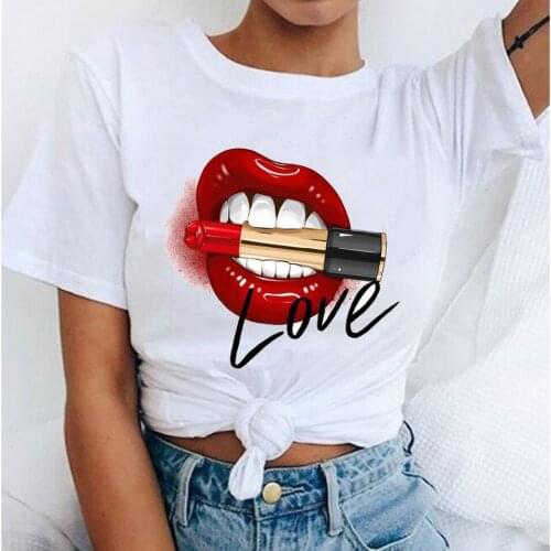 Camiseta tee shirts female T-shirt koszulki damskie Harajuku Tshirt Lip Lipstick Tops Tee Womens Summer T Shirt Shirt Feminina