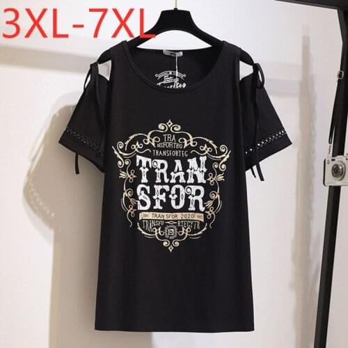 New 2021 ladies summer plus size tops for women large loose short sleeve black off shoulder cotton T-shirt 3XL 4XL 5XL 6XL 7XL