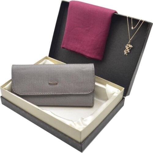Womens Gift Set Pink- Leather Womens Wallet - Pashmina Shawl - Necklace