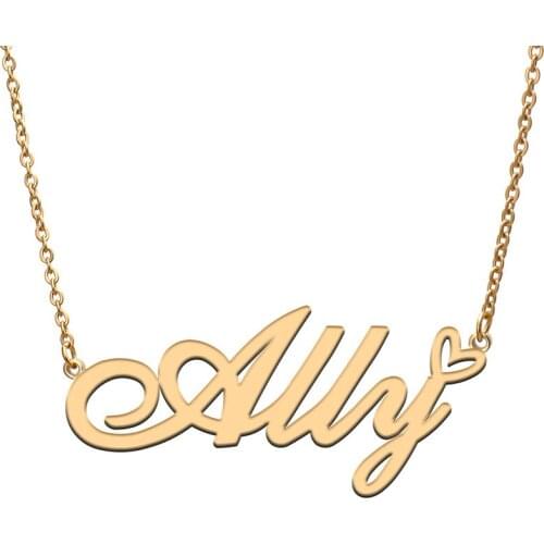 Love Heart Ally Name Necklace for Women Stainless Steel Gold & Silver Nameplate Pendant Femme Mother Child Girls Gift