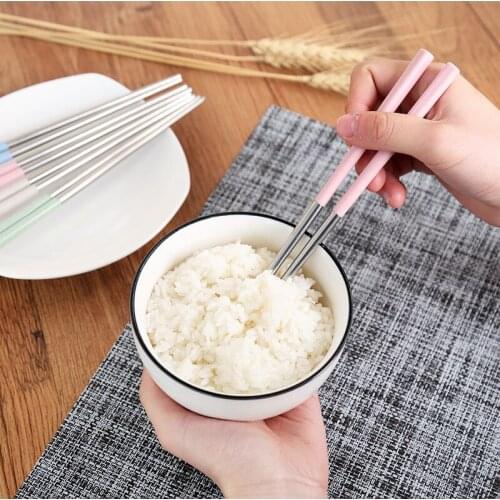 1 Pair Stainless Steel Chopsticks Length White Flower Laser Engraving Patterns Food Sticks Portable Reusable Chopstick