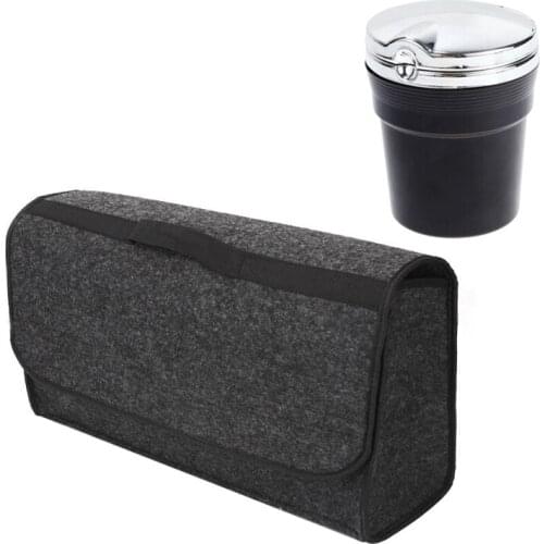 1 Pcs Trunk Cargo Organizer Foldable Caddy Storage Collapse Bag & 1 Pcs Car Ashtray Smoke Remover Ashtray