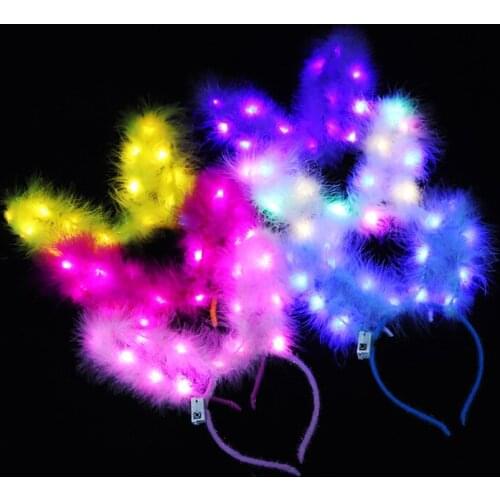 14 LED Cute Feather Glow Headband Rabbit Cosplay Ears Glow Wedding Birthday Rave LED Party Supplies Fashion Dress Accessories