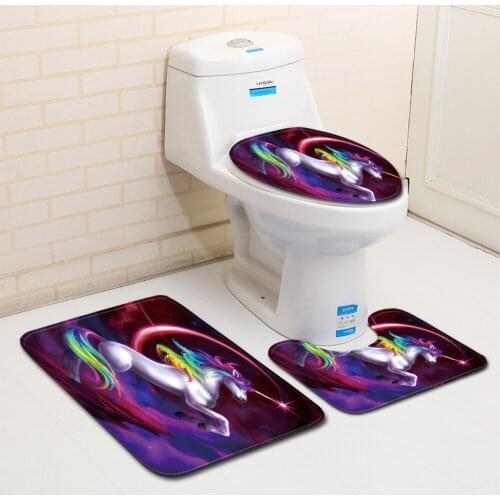 3Pcs/set Unicorn Toilet Mat Coral Velvet For Non-Slip Soft Toilet Cover Bath Mat Accessories Kitchen Carpet Doormats Home Decor