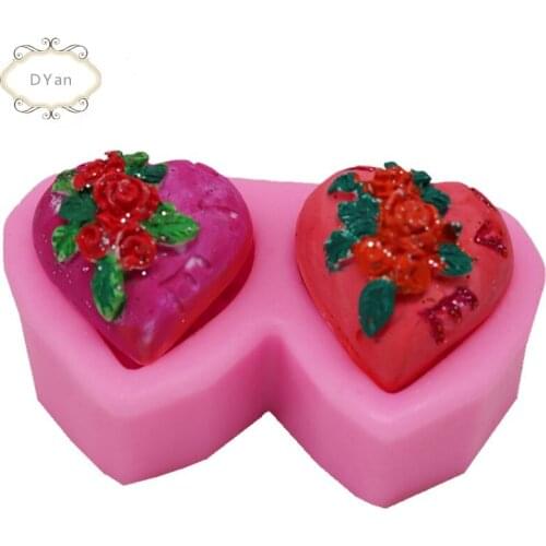 3d Double Rose Heart Silicone Mold Fondant Soaps Mould DIY Formy Soap Form For Soap Handmade Making Tool Supplies Gift A1880