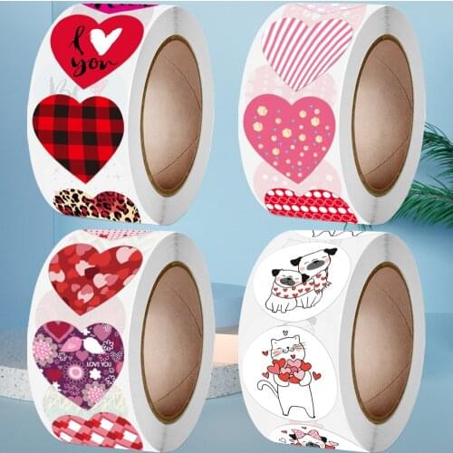 500PCS Small Pink I Love You Rock Heart Stickers Colorful Be Mine Cartoon Thanks Sealing for Lover Envelopes Gift Valentines Day