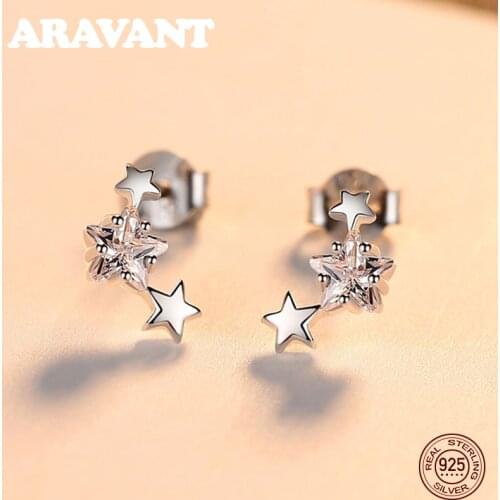 925 Sterling Silver Jewelry Star CZ Zirconia Gold Earrings For Women Fashion Sterling Silver Jewelry