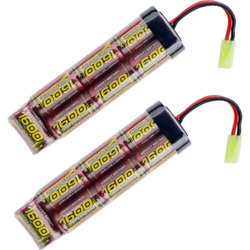 2-Pack 8.4V Airsoft Battery Flat Pack Batteries NiMH 1600mAh with Mini Tamiya Connector for Air Gun MP5 M60 Scar M249 M240B G36