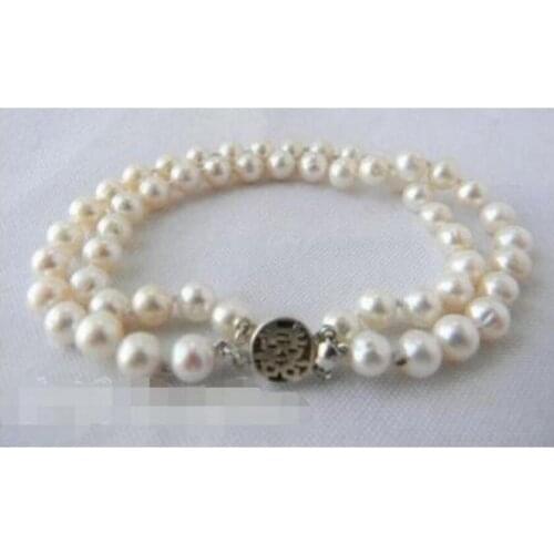 2Strands 8'' 6mm White Round Freshwater Pearl Silver Clasp Bracelet