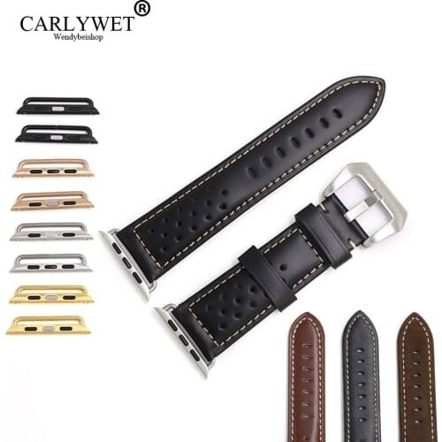 CARLYWET 38 40 42 44mm Smooth Black Brown Suede Real Calf Leather Replacement Wrist Watch Band Loops For Iwatch Series 4/3/2/1