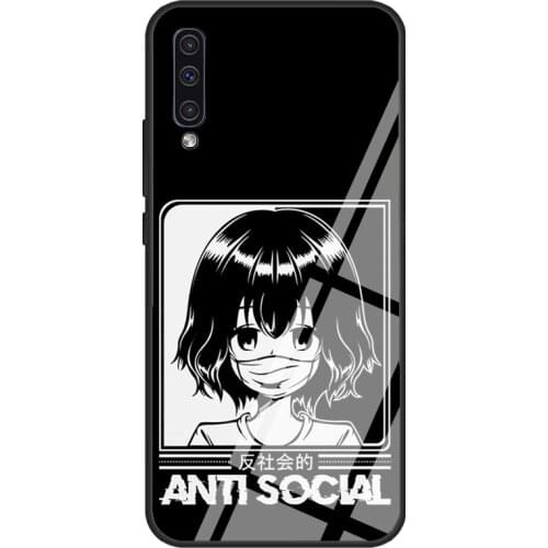 Anti Social Otaku Kawaii Manga Comic Tempered Glass Case For Samsung A51 A71 A31 A40 A50 A70 A20e A21S A12 A32 A52 A72 Cover