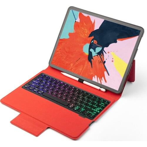 For iPad Pro 12.9 2018 Slim Smart 7 Color Backlight Wireless Bluetooth Russian/Hebrew Keyboard Case Cover Build-in Pencil Holder