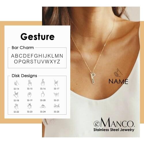 EManco Gestures Necklace Sign Language Custom Name Hand Heart Pendant Necklace 316L Stainless Steel Sister Friend Gifts Jewelry