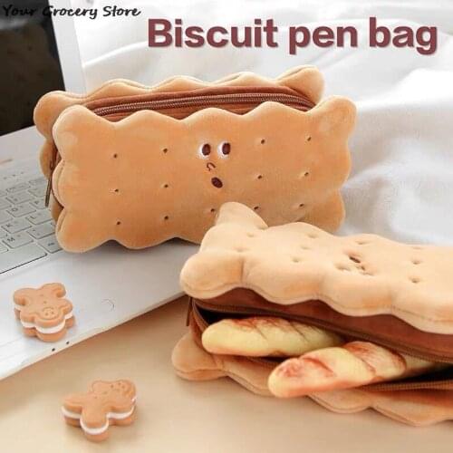 Pencil Box Biscuit Shape Plush Cookies Pencil Bag Simple Large-capacity Cute Cookies Stationery Box Student Gift Pensil Case