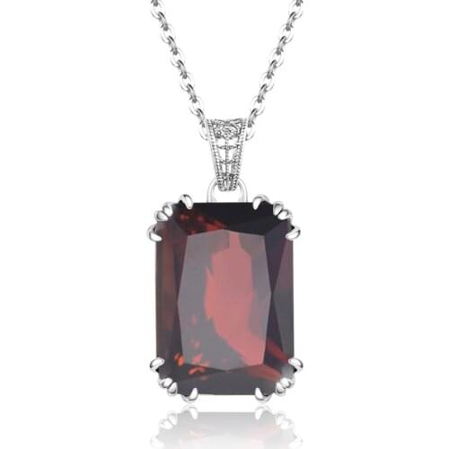 Szjinao Brand Vintage Square Red Pomegranate Garnet Pendants For Woman Girl Red Stone Pendant Silver 925 Jewelry Female Schmuck