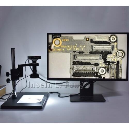 HD 38MP HDMI USB Video Microscope Camera+High Working Distance Large Field of View 5X-100X Zoom C-mount Lens+Bracket+LED Light