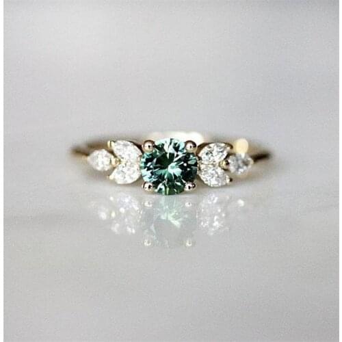 2020 Funky Leaf Gold Rings Olive Green Crystal AAA Zircon Wedding Engagement Rings For Women Valentines Day Gift