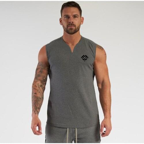 New Mens Gym Casual Workout Breathable Tank Top Training Clothing Bodybuilding Fitness Singlets Running Sleeveless V-Neck Vest